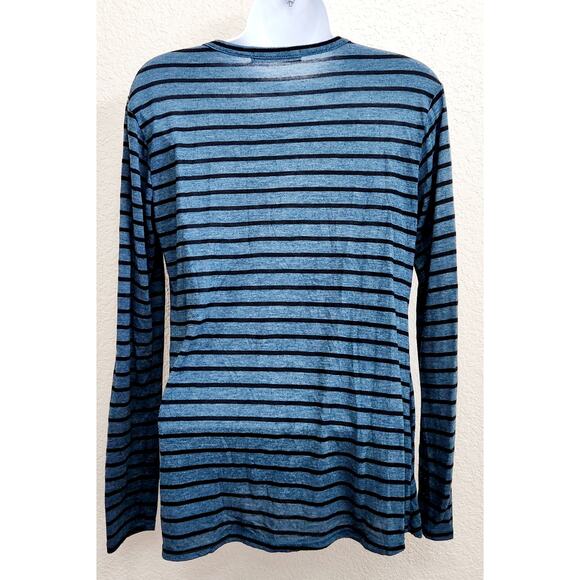 Stateside Blue Black Striped Twisted Hem Round Neck Top Medium Lightweight - Picture 4 of 6
